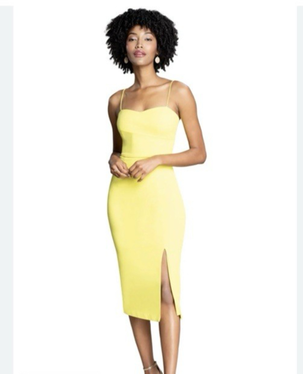 Dress the Population Alana Dress XS Light Green Bodycon Midi Sweetheart Slit